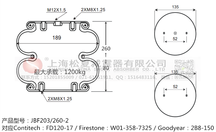 JBF203/260-2橡膠<a href='http://www.shimaoquan.com/' target='_blank'><u>空氣彈簧</u></a>